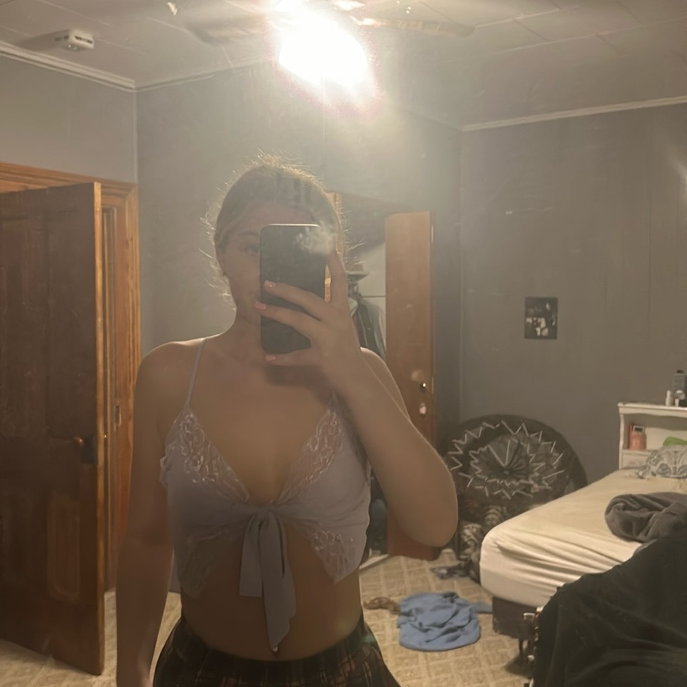 Purple lace top that ties in the front size small